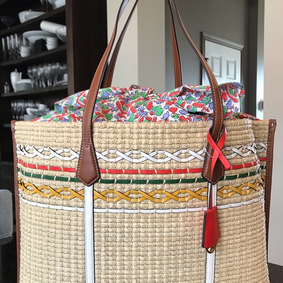 New Tory Burch Perry Straw Oversized Tote Bag - Picture 16 of 16